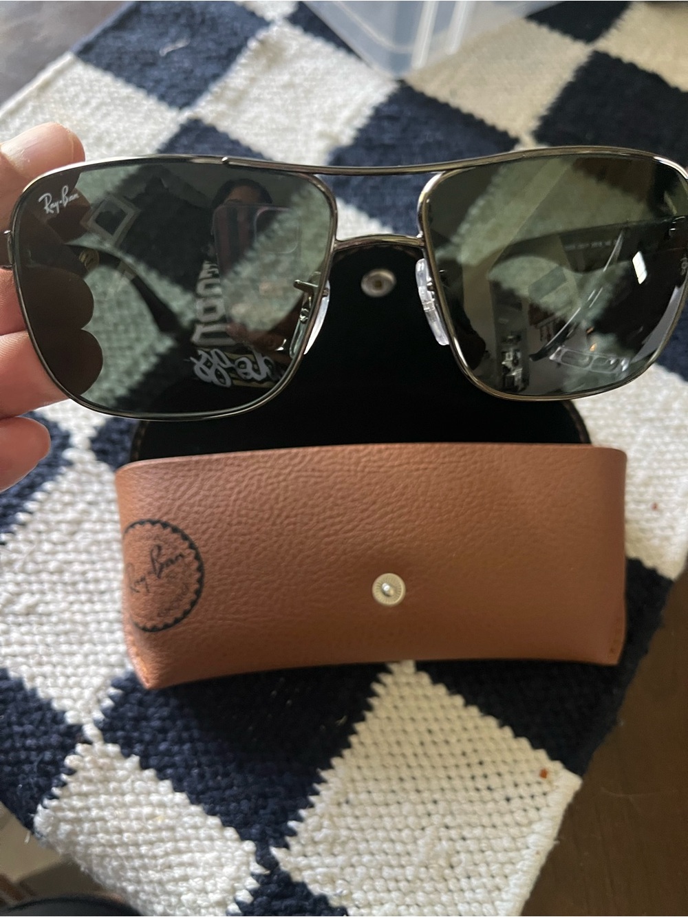 Ray-Ban Silver Frame Sunglasses with Green Lenses - Picture 1 of 4